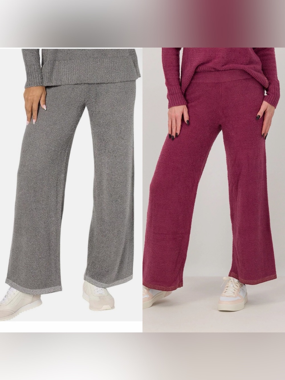Bundle of 2: Cozy Wide-Leg Lounge Pants in Gray and Berry